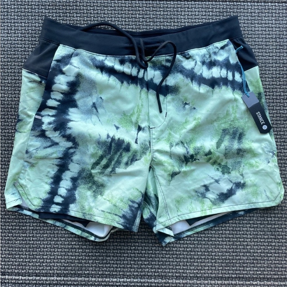Stance Black and Green Tie-Dye Board Shorts